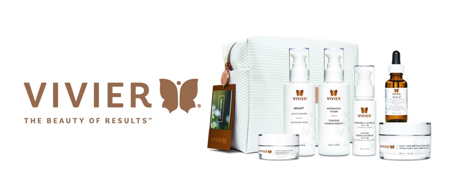 Banner displaying vivier title and their skincare products.